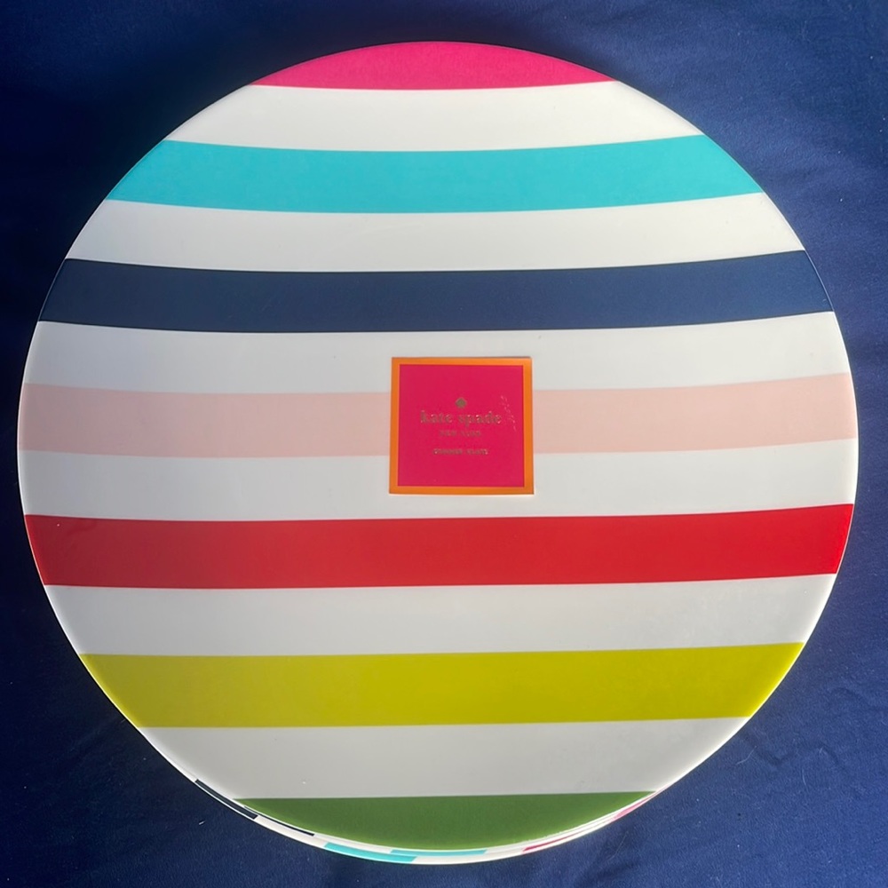 Kate Spade Patio Satute Rainbow Stripe Set of 8 Melamine Dinner Plates - NWT